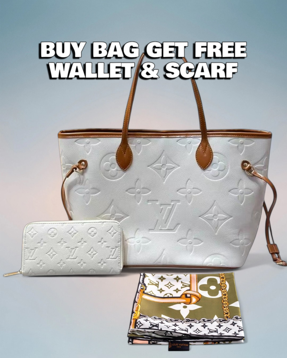 Louis Vuitton Cream Giant Monogram Empreinte Neverfull MM