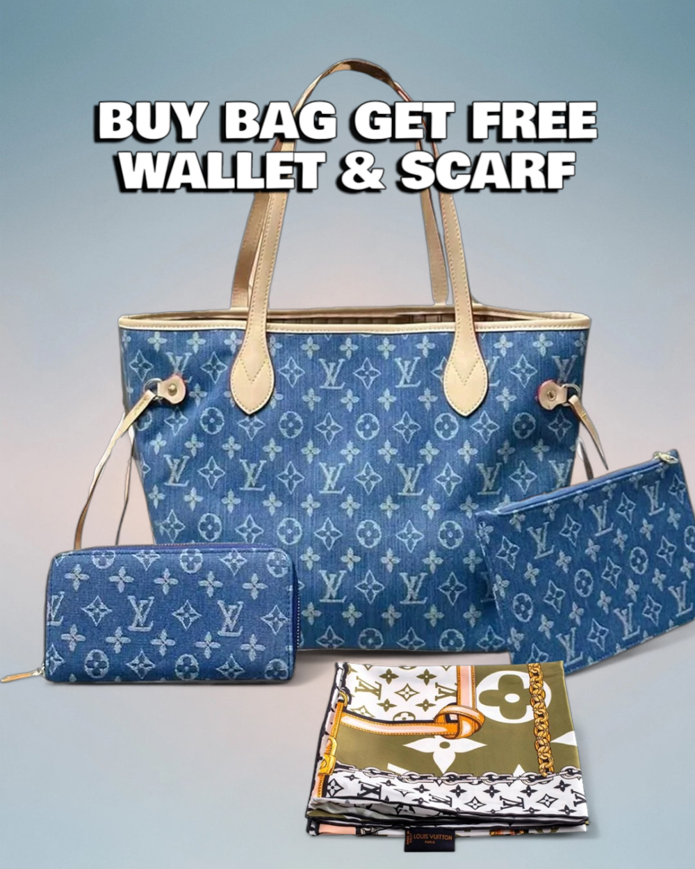 Louis Vuitton Blue Denim Monogram Neverfull MM