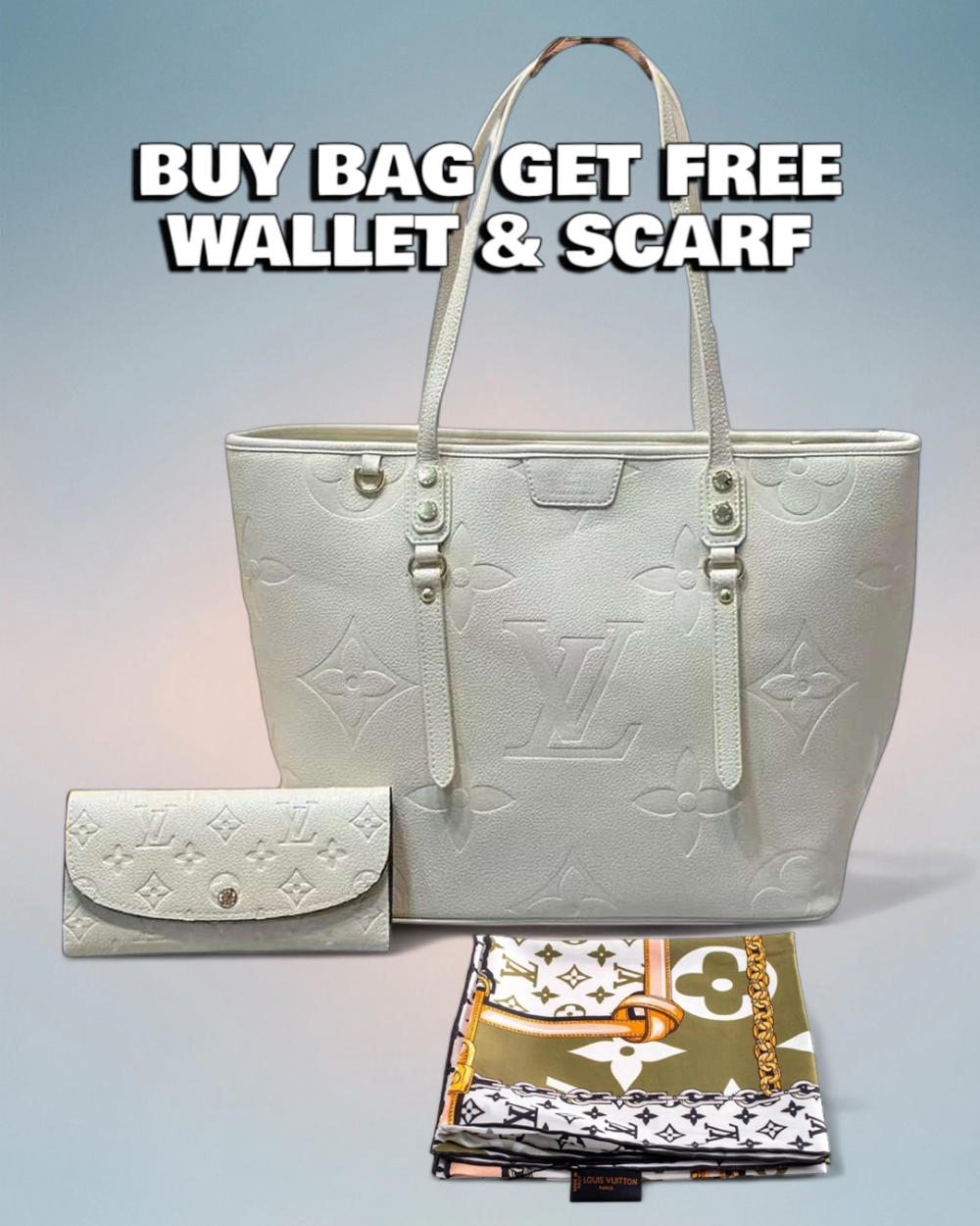 Louis Vuitton Cream Giant Monogram Empreinte Neverfull MM