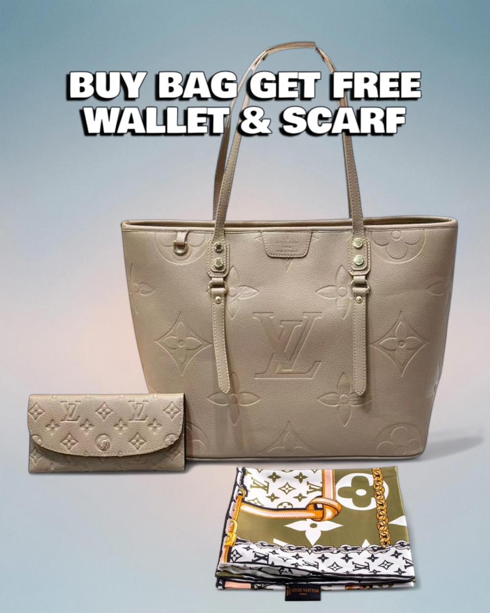 Louis Vuitton Tourterelle / Crème Giant Monogram Empreinte Neverfull MM