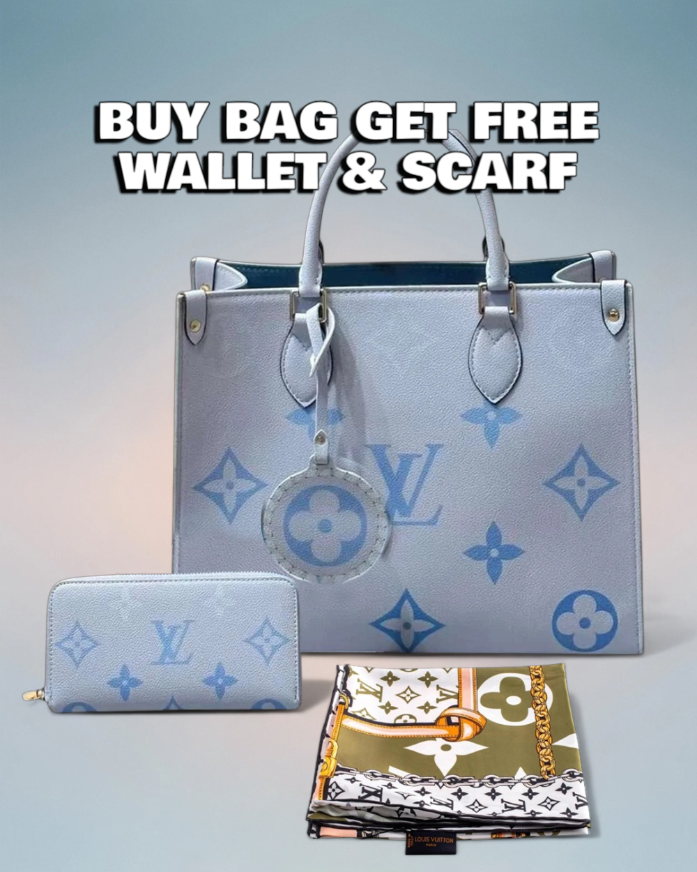Louis Vuitton Light Blue Bicolor Giant Monogram Empreinte Onthego MM
