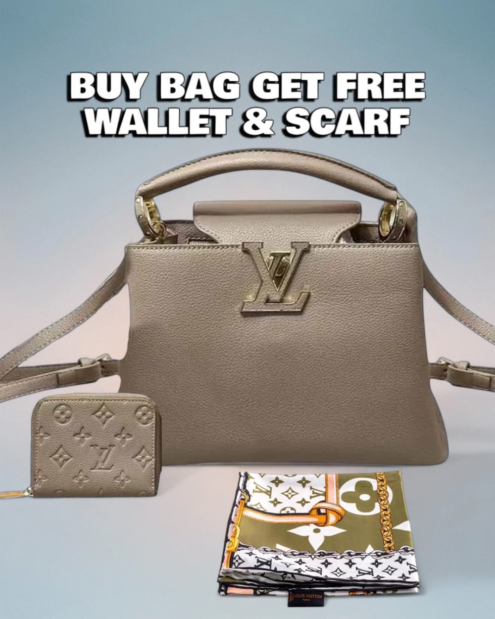 Louis Vuitton Tourterelle / Crème Monogram Empreinte Capucines BB