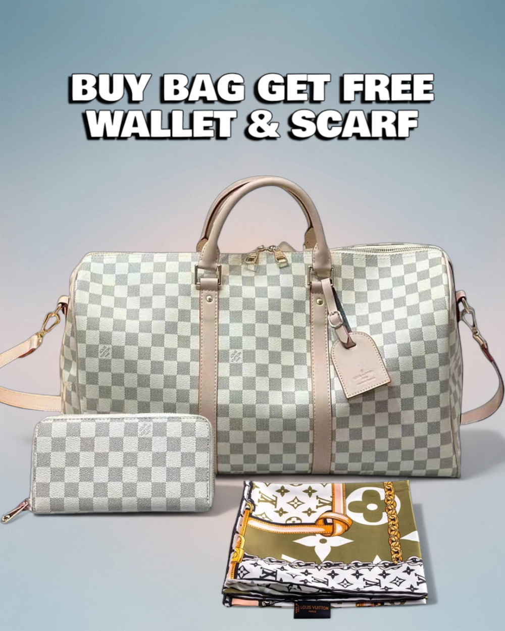 Louis Vuitton Cream Monogram Damier Keepall Bandoulière 45