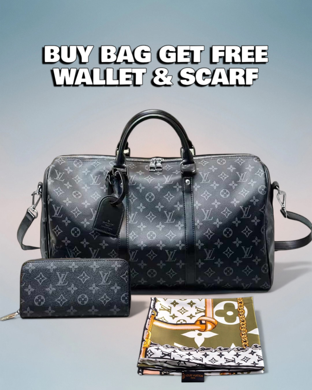 Louis Vuitton Black Monogram Eclipse Canvas Keepall Bandoulière 45