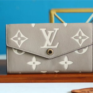 1:1 Replica Louis Vuitton Sarah Wallet Monogram Empreinte Tourterelle Gray / Cream For Women, Women's Wallets 7.5in/19cm LV M81049