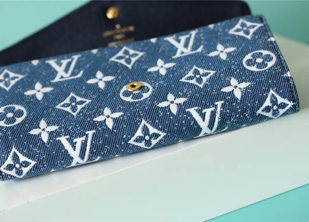 1:1 Replica Louis Vuitton Sarah Wallet Monogram Jacquard Denim Navy Blue For Women, Women's Wallets 7.5in/19cm LV