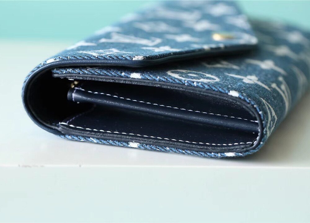 1:1 Replica Louis Vuitton Sarah Wallet Monogram Jacquard Denim Navy Blue For Women, Women's Wallets 7.5in/19cm LV