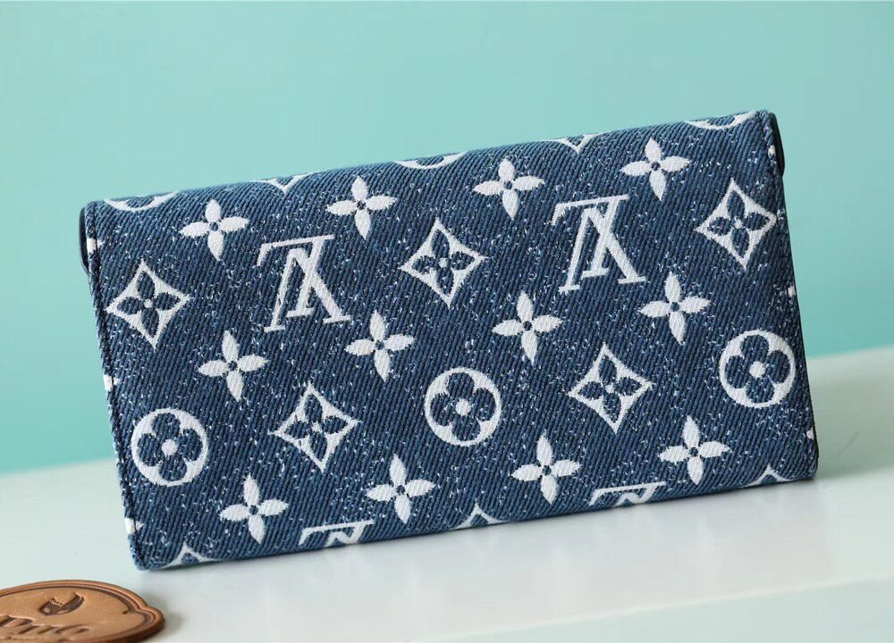 1:1 Replica Louis Vuitton Sarah Wallet Monogram Jacquard Denim Navy Blue For Women, Women's Wallets 7.5in/19cm LV