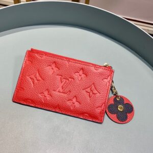 1:1 Replica Louis Vuitton Zipped Card Holder Monogram Empreinte Red For Women, Women's Wallet 5.12in/13cm
