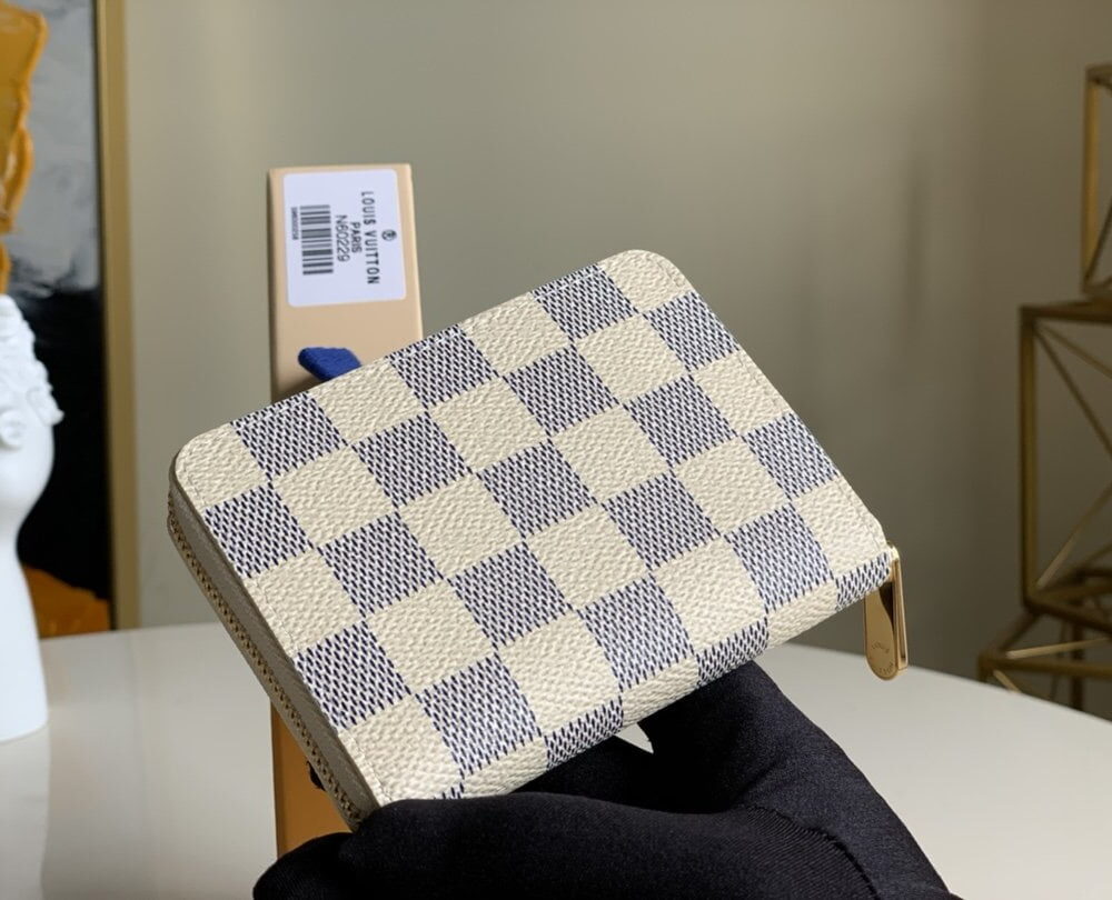 1:1 Replica Louis Vuitton Zippy Coin Purse In Damier Azur Canvas White For Women, Women's Wallet 11cm LV N60229