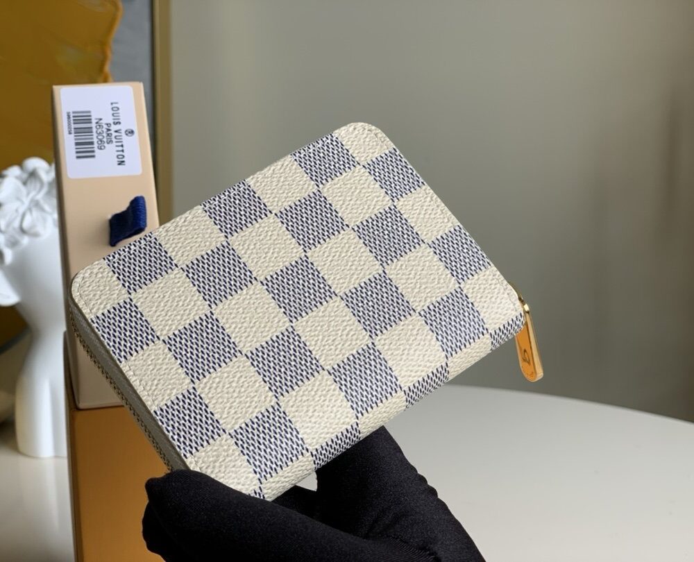 1:1 Replica Louis Vuitton Zippy Coin Purse In Damier Azur Canvas White For Women, Women's Wallet 11cm LV N60229