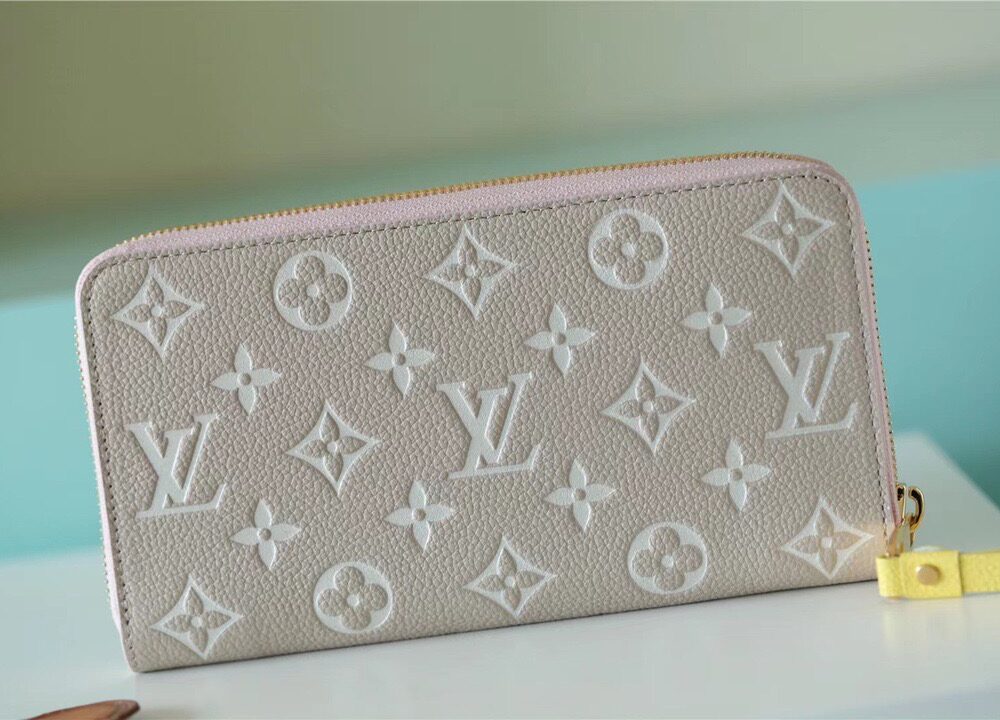 1:1 Replica Louis Vuitton Zippy Wallet Monogram Empreinte Pink / Beige / Yellow For Women, Women's Wallets 7.7n/19.5cm LV M81279