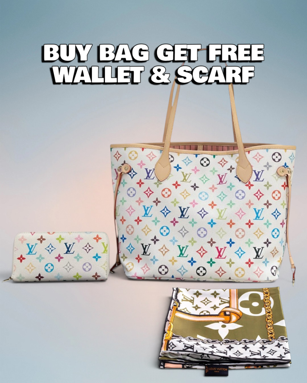 Louis Vuitton Cream Multicolor Monogram Canvas Neverfull MM