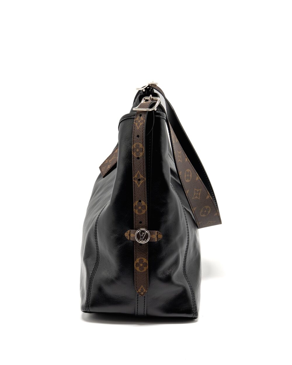 AAA Replica Louis Vuitton LV Carryall Vibe MM Lambskin/Monogram Canvas Black SHW M25143