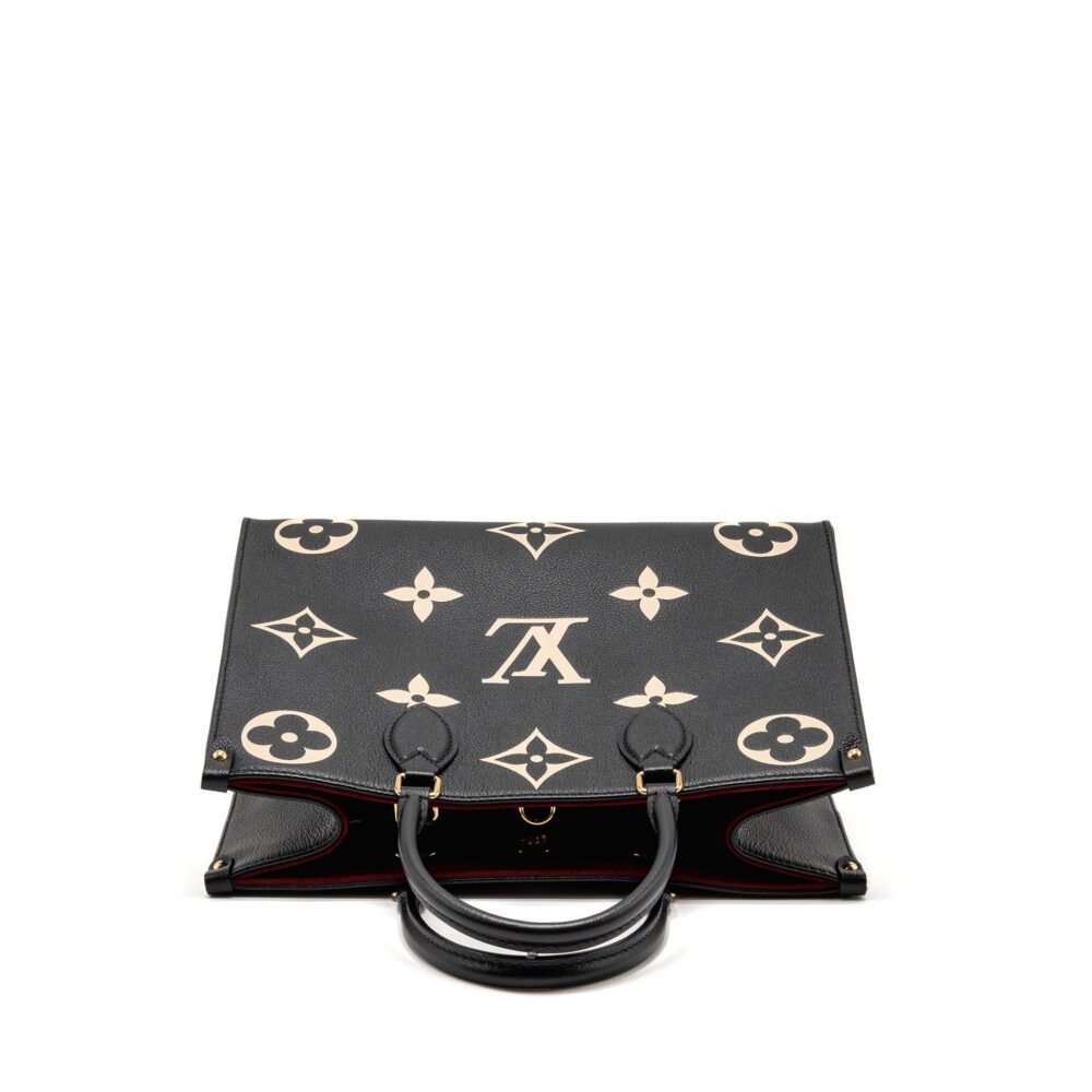 AAA Replica Louis Vuitton LV ONTHEGO MM MONOGRAM EMPREINTE LEATHER BLACK/BEIGE GHW
