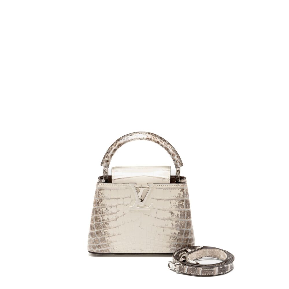 AAA Replica Louis Vuitton LV CAPUCINES MINI HIMALAYAN CROCODILE WHITE SHW