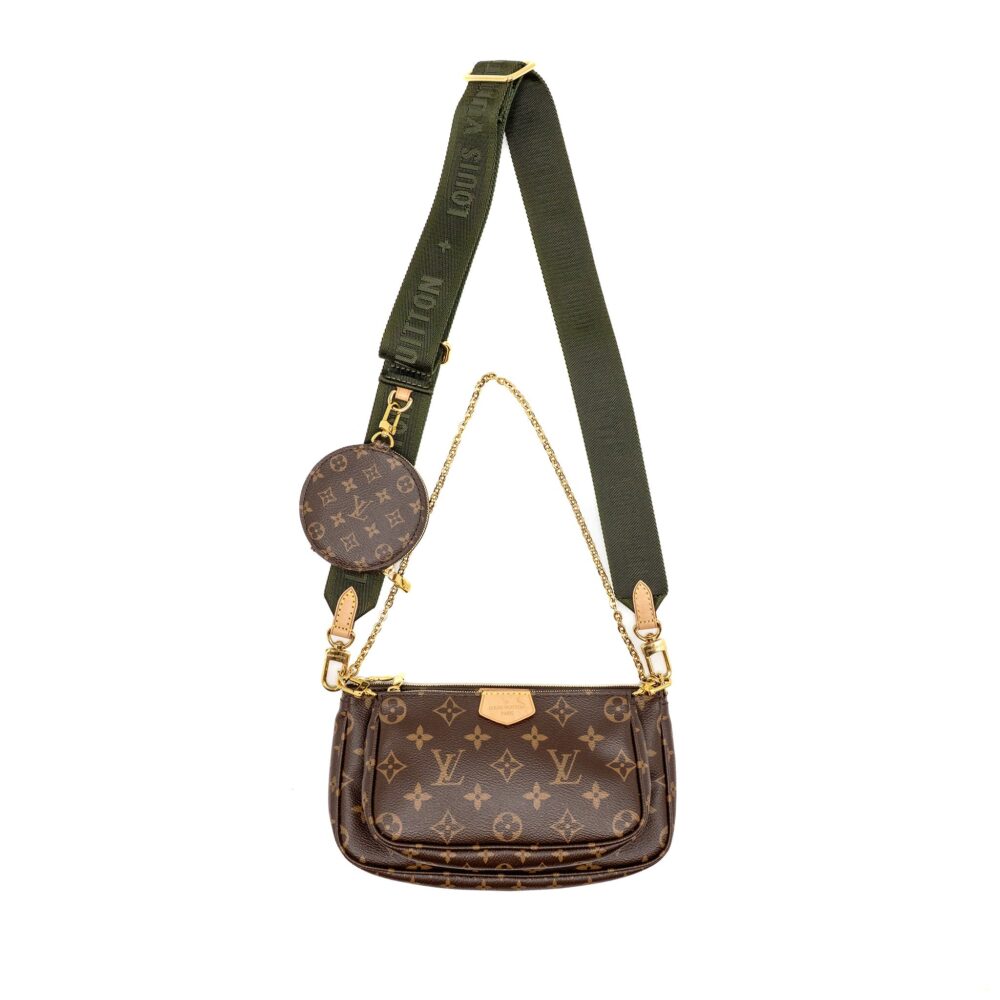 AAA Replica Louis Vuitton LV MULTI POCHETTE ACCESSORIES KHAKI STRAP MONOGRAM CANVAS GHW