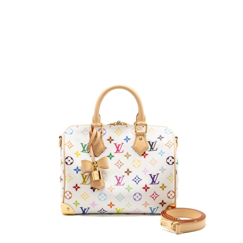 AAA Replica Louis Vuitton LV X TAKASHI MURAKAMI SPEEDY BANDOULIÈRE 25 MONOGRAM CANVAS WHITE/ MULTICOLOUR GHW