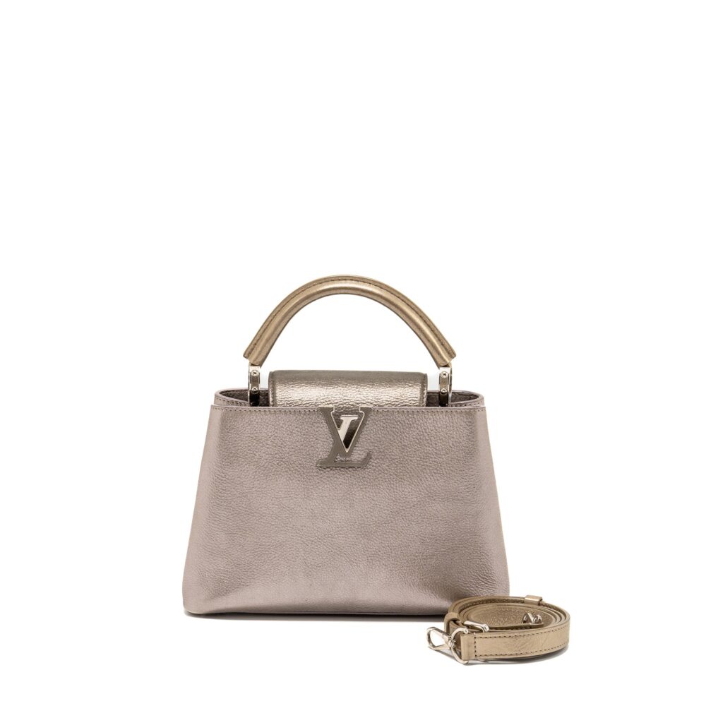 AAA Replica Louis Vuitton LV CAPUCINES BB LEATHER METALLIC SILVER SHW