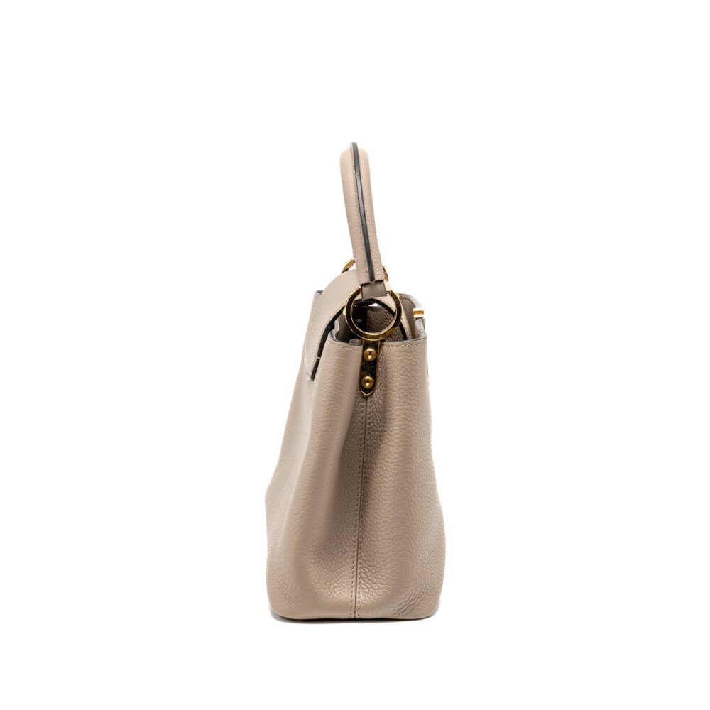 AAA Replica Louis Vuitton LV CAPUCINES MM TAURILLON LEATHER LIGHT GREY GHW