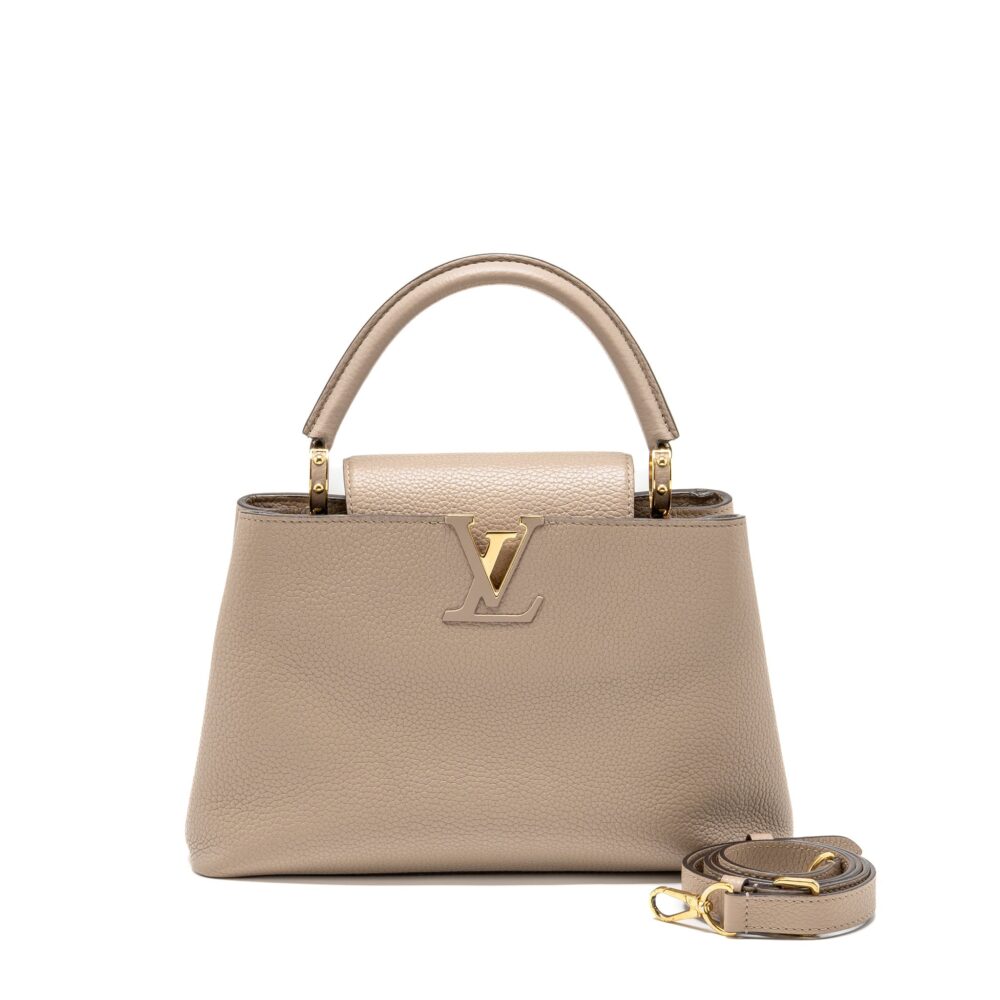 AAA Replica Louis Vuitton LV CAPUCINES MM TAURILLON LEATHER LIGHT GREY GHW