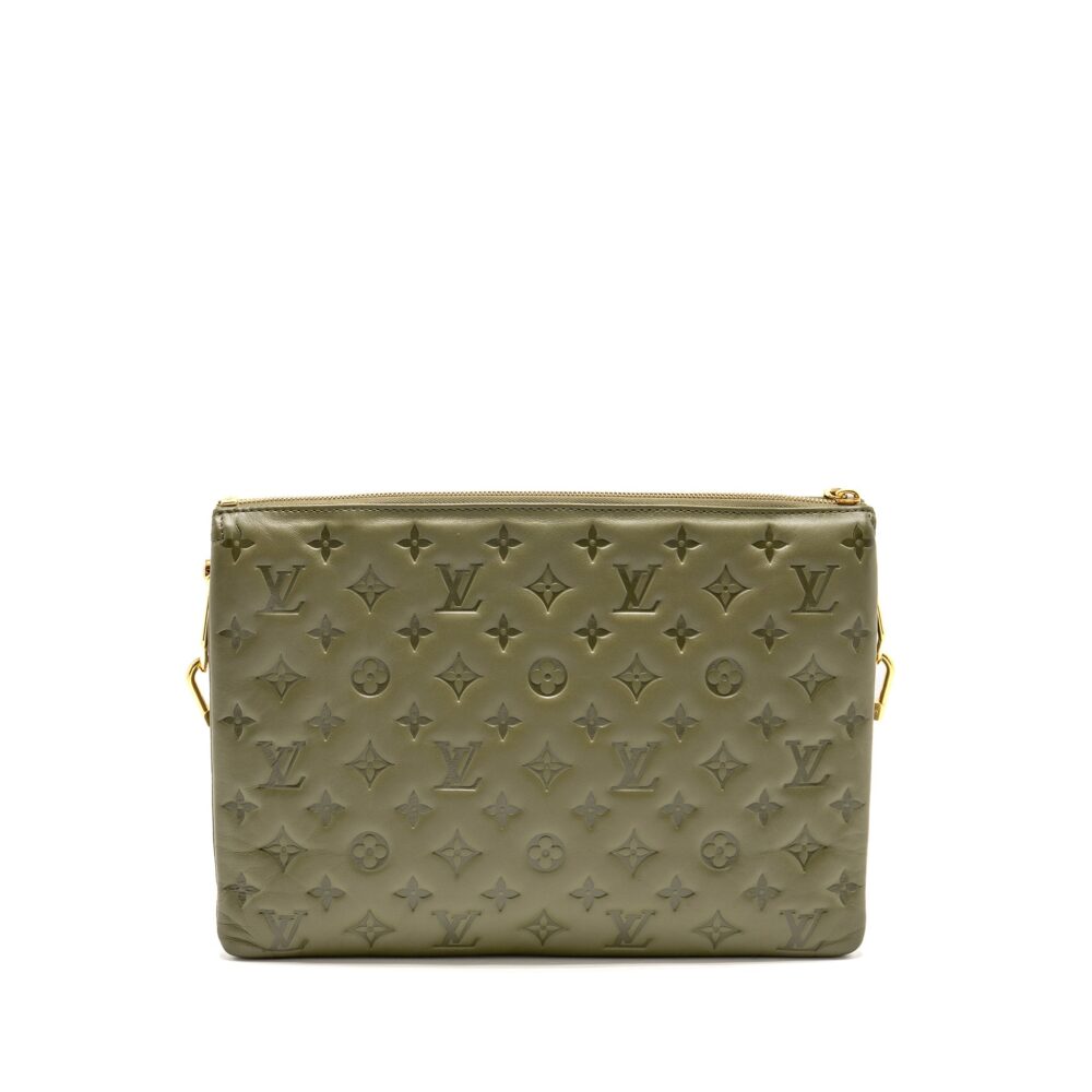 AAA Replica Louis Vuitton LV COUSSIN MM MONOGRAM-EMBOSSED PUFFY LAMBSKIN KHAKI GHW