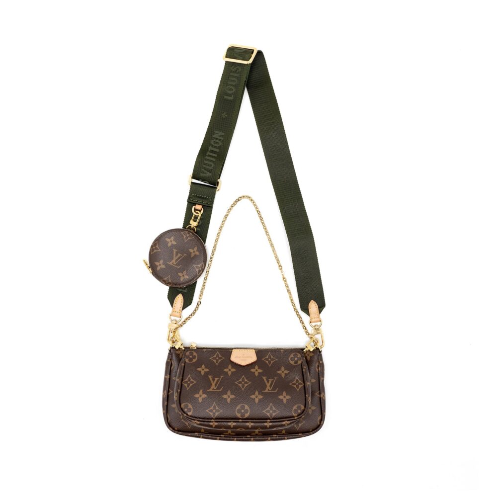 AAA Replica Louis Vuitton LV MULTI POCHETTE MONOGRAM CANVAS WITH KHAKI/ROSE CLAIR TWO STRAPS GHW