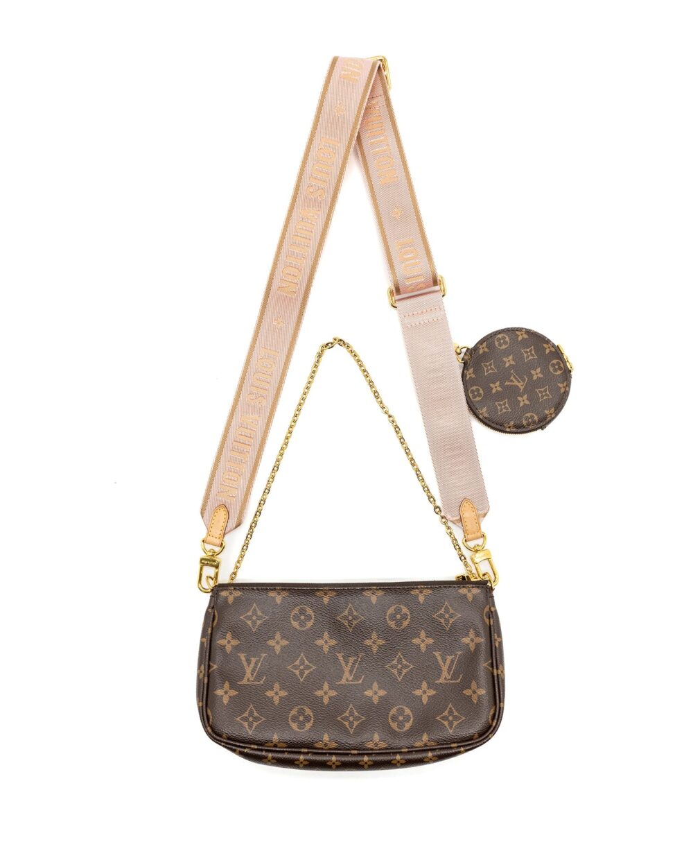 AAA Replica Louis Vuitton LV MULTI POCHETTE ROSE CLAIR STRAP MONOGRAM CANVAS GHW