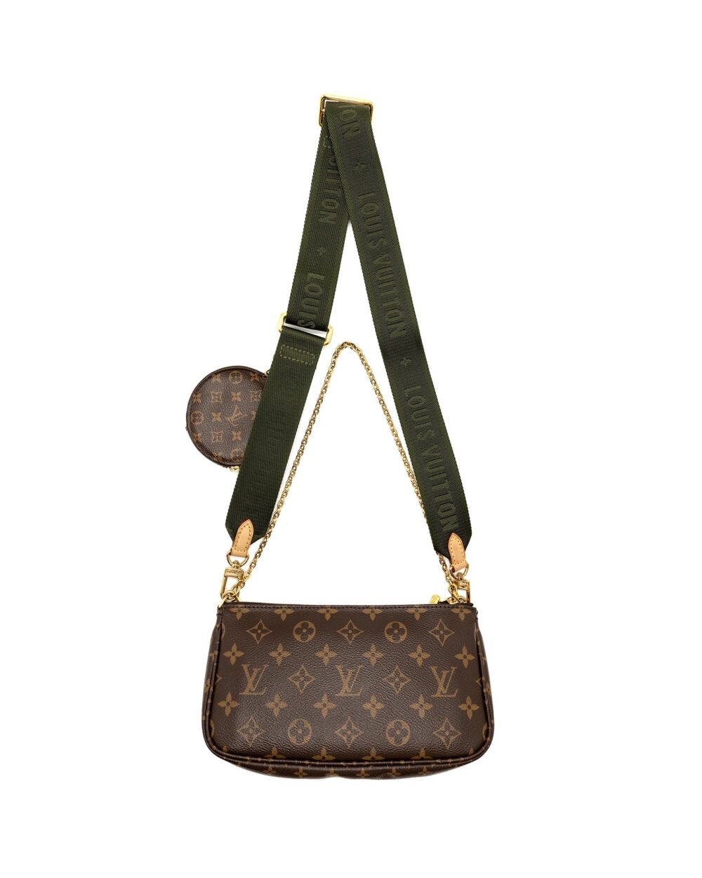 AAA Replica Louis Vuitton LV MULTI POCHETTE MONOGRAM CANVAS KHAKI STRAP GHW