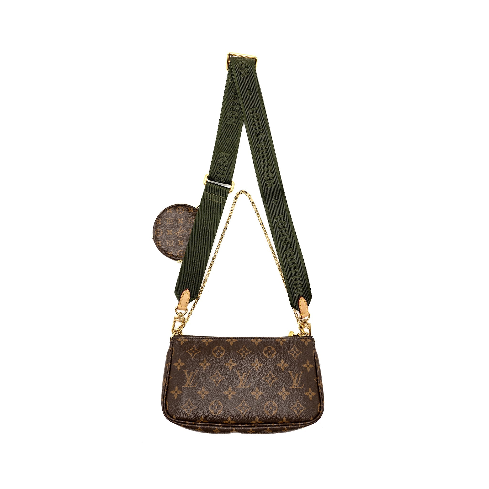 AAA Replica Louis Vuitton LV MULTI POCHETTE MONOGRAM CANVAS KHAKI STRAP GHW