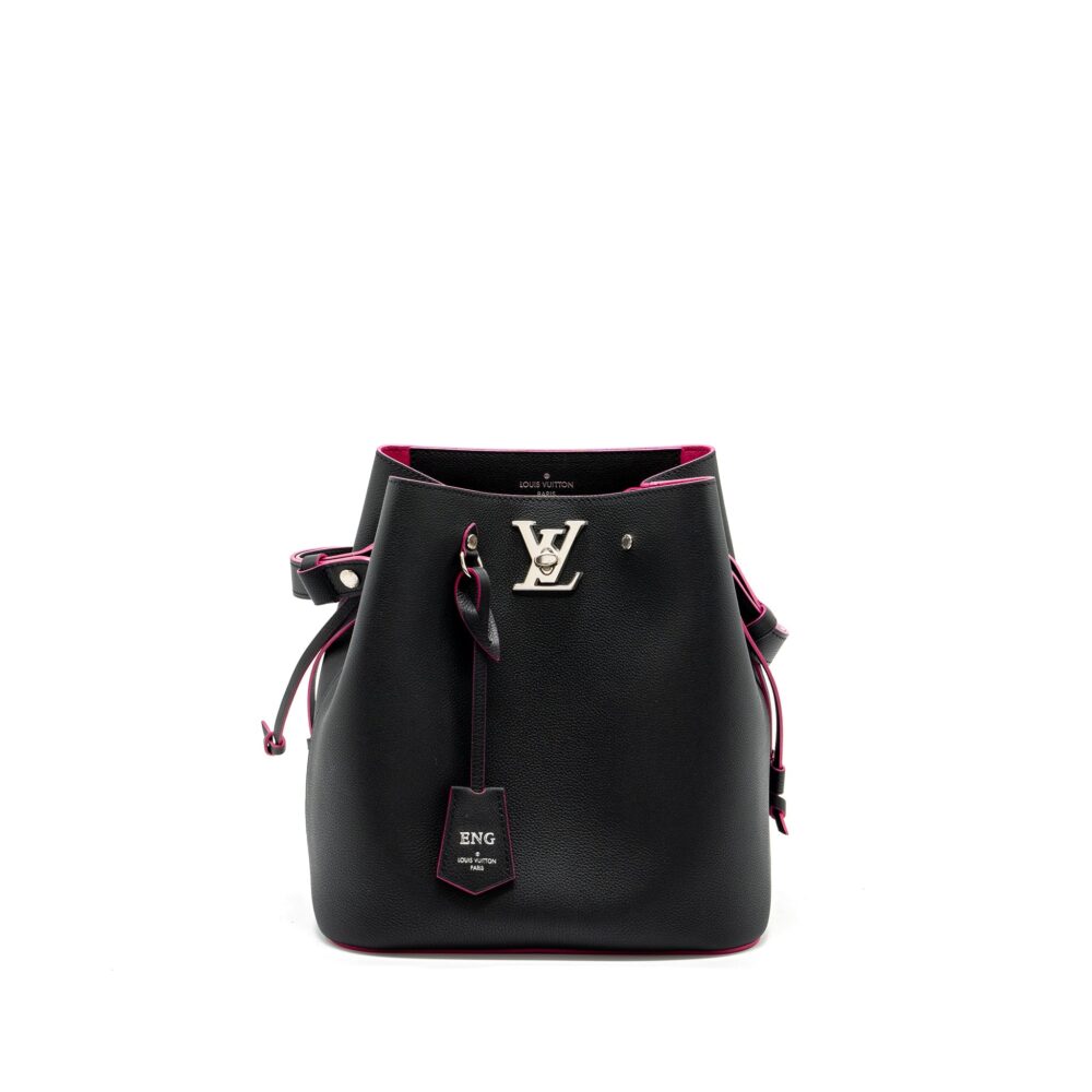 AAA Replica Louis Vuitton LV LOCKME BUCKET BAG CALFSKIN BLACK/PINK SHW