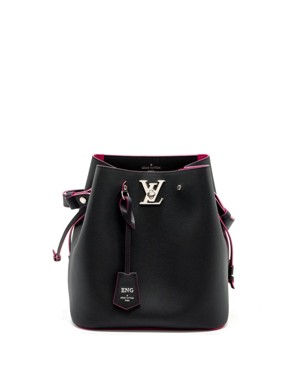 AAA Replica Louis Vuitton LV LOCKME BUCKET BAG CALFSKIN BLACK/PINK SHW