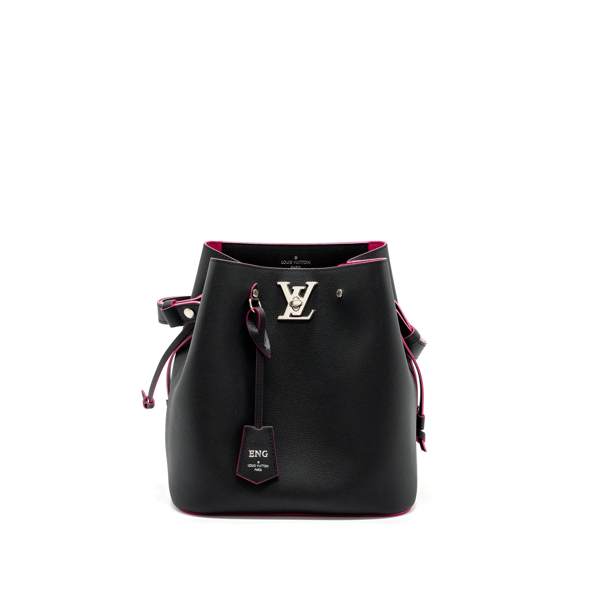 AAA Replica Louis Vuitton LV LOCKME BUCKET BAG CALFSKIN BLACK/PINK SHW