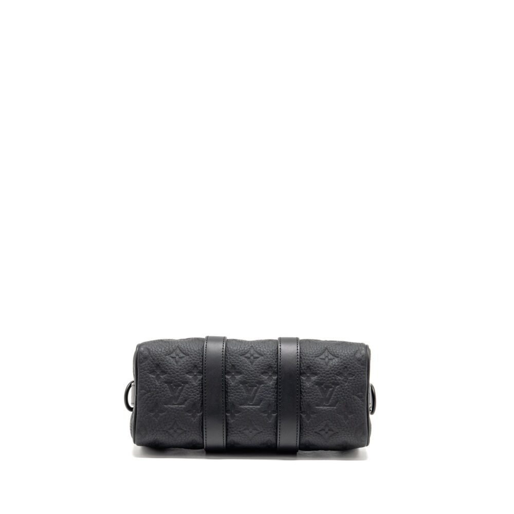 AAA Replica Louis Vuitton LV KEEPALL BANDOULIERE 25 MONOGRAM TAURILLON LEATHER BLACK WITH BLACK HARDWARE