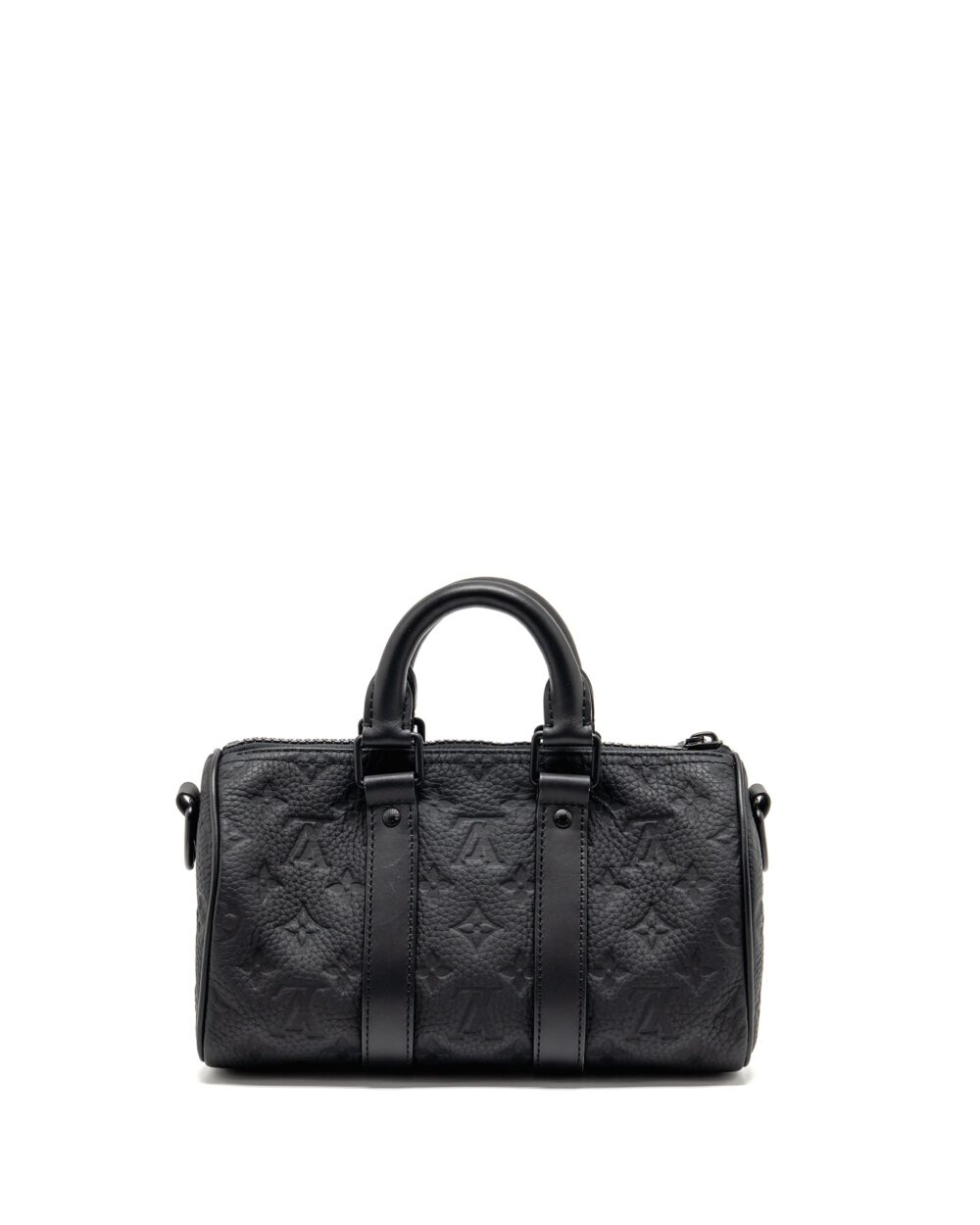 AAA Replica Louis Vuitton LV KEEPALL BANDOULIERE 25 MONOGRAM TAURILLON LEATHER BLACK WITH BLACK HARDWARE