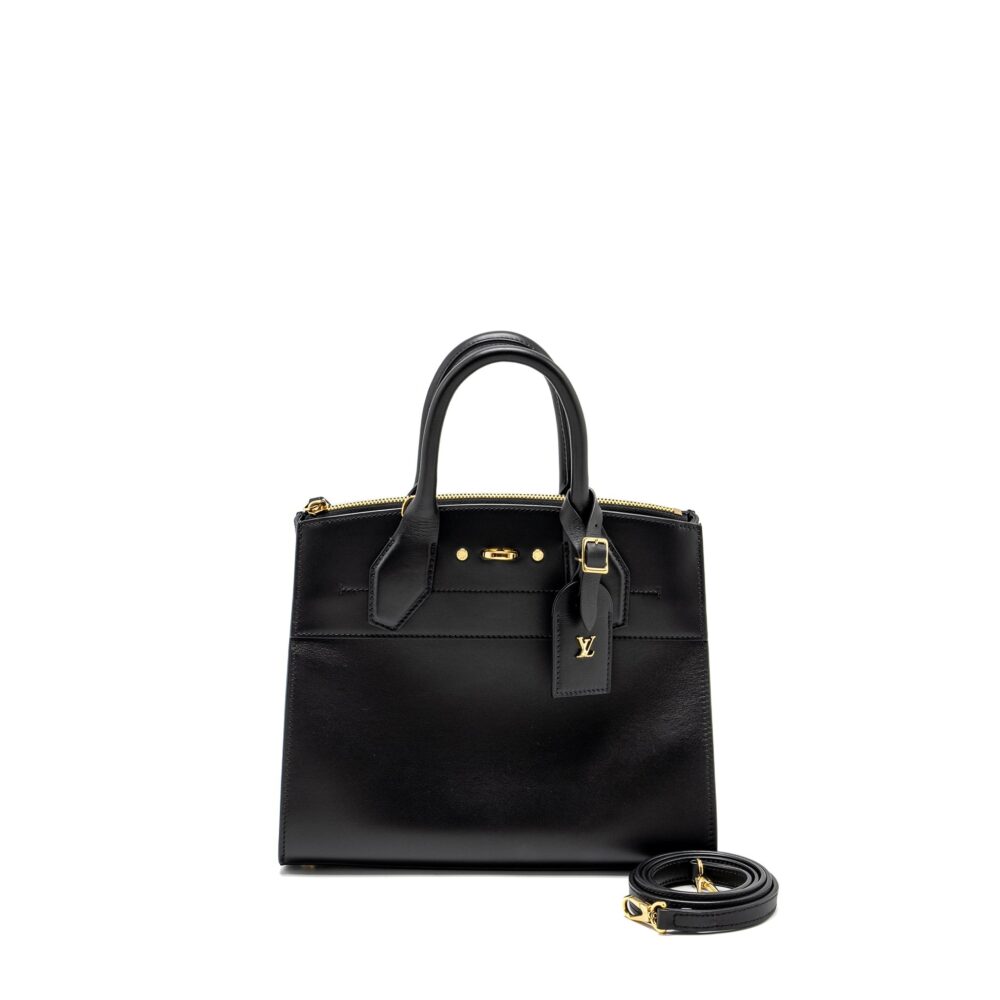 AAA Replica Louis Vuitton LV CITY STEAMER PM GRAINED CALFSKIN BLACK GHW