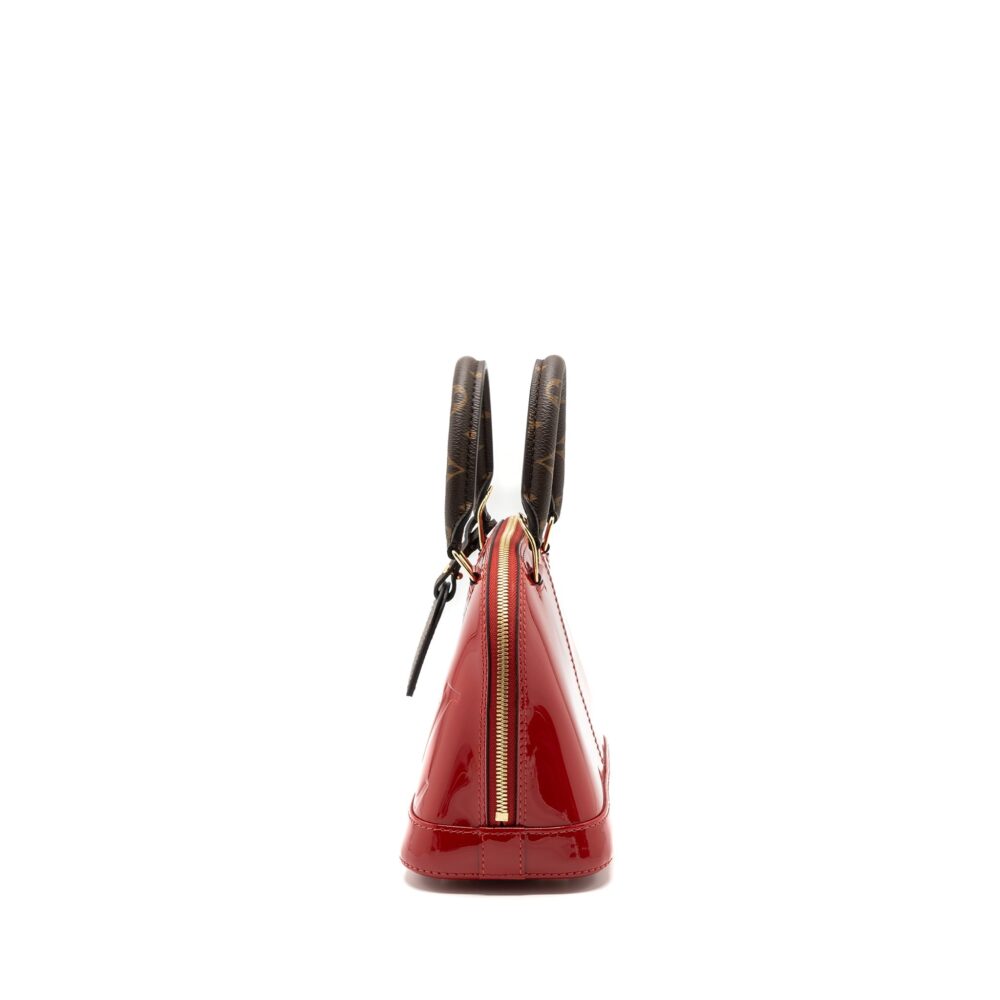 AAA Replica Louis Vuitton LV ALMA BB LIMITED EDITION VERNI MIROIR PATENT RED/MONOGRAM CANVAS GHW