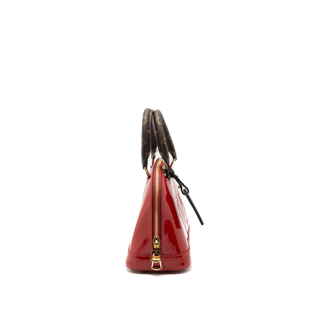 AAA Replica Louis Vuitton LV ALMA BB LIMITED EDITION VERNI MIROIR PATENT RED/MONOGRAM CANVAS GHW