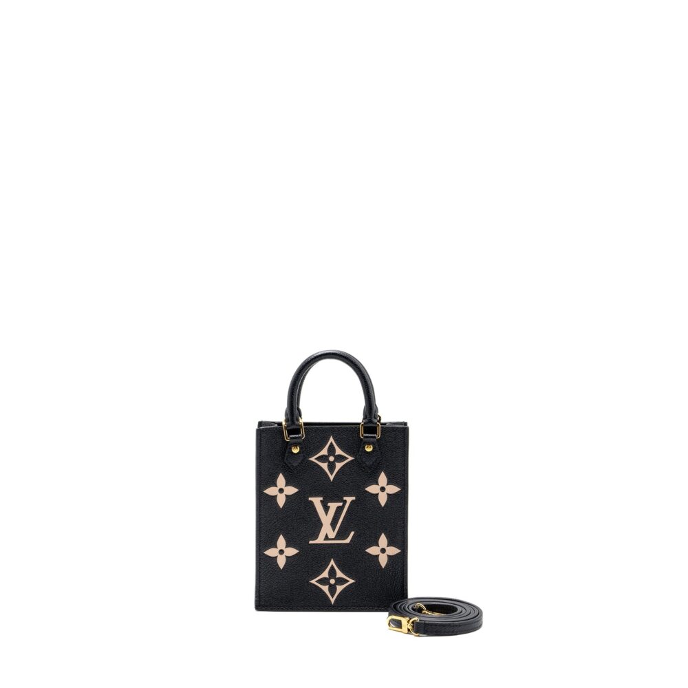 AAA Replica Louis Vuitton LV PETIT SAC PLAT MONOGRAM EMPREINTE BLACK/ BEIGE GHW (NEW VERSION)