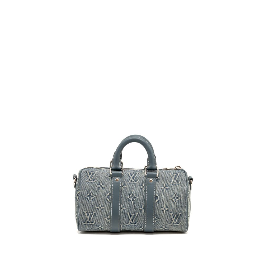 AAA Replica Louis Vuitton LV KEEPALL BANDOULIERE 25 WASHED DENIM CANVAS BLUE SHW