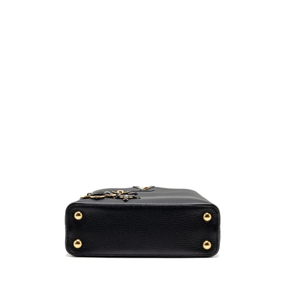 AAA Replica Louis Vuitton LV CAPUCINES BB WITH MONOGRAM FLOWER EMBELLISHMENTS TAURILLON BLACK GHW