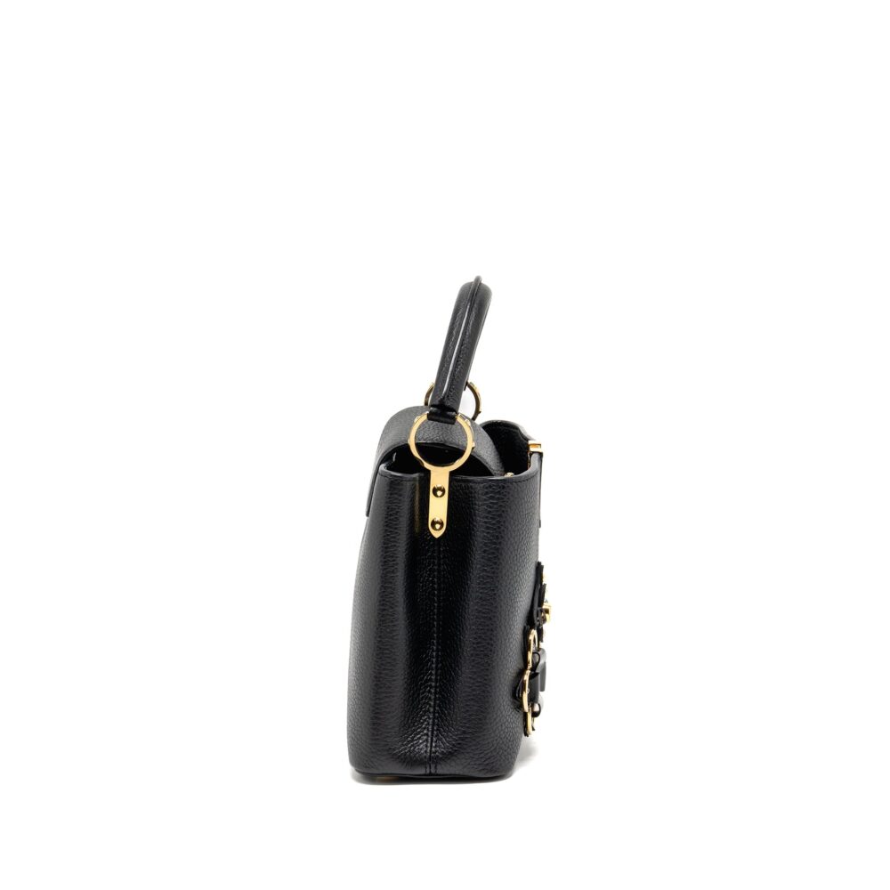 AAA Replica Louis Vuitton LV CAPUCINES BB WITH MONOGRAM FLOWER EMBELLISHMENTS TAURILLON BLACK GHW