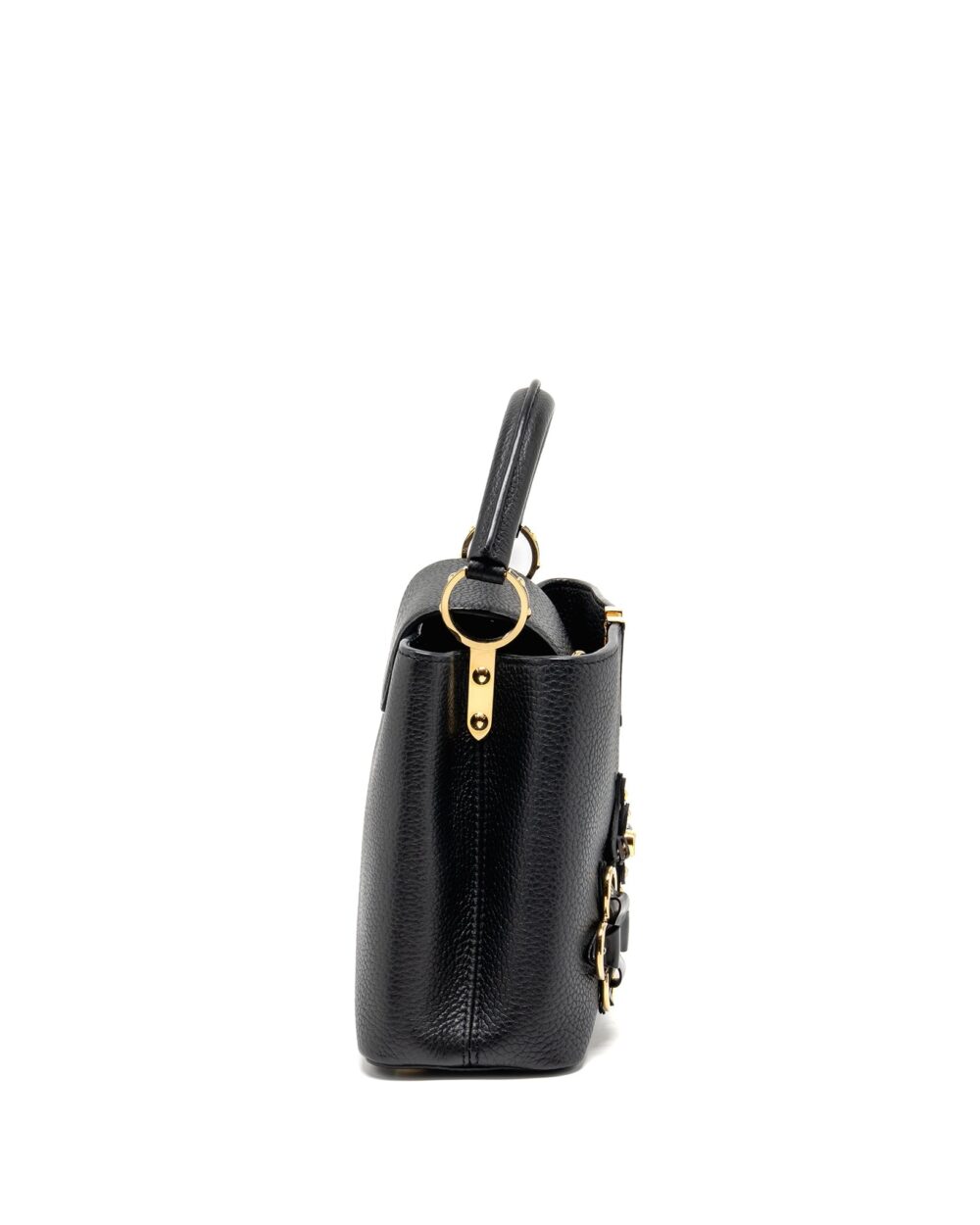 AAA Replica Louis Vuitton LV CAPUCINES BB WITH MONOGRAM FLOWER EMBELLISHMENTS TAURILLON BLACK GHW