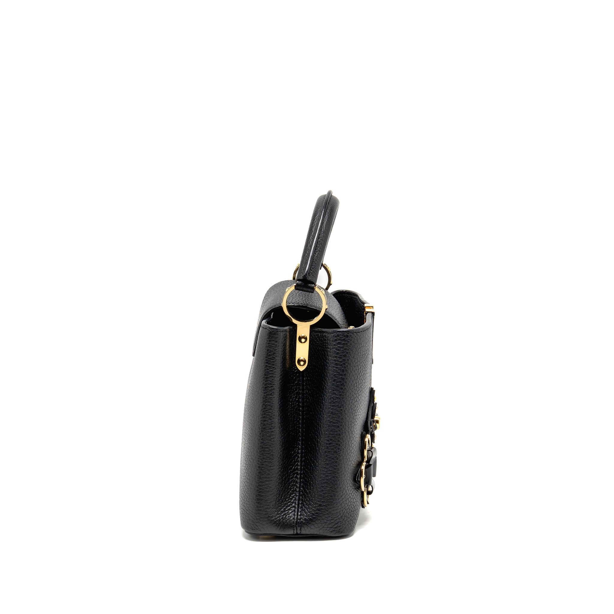 AAA Replica Louis Vuitton LV CAPUCINES BB WITH MONOGRAM FLOWER EMBELLISHMENTS TAURILLON BLACK GHW