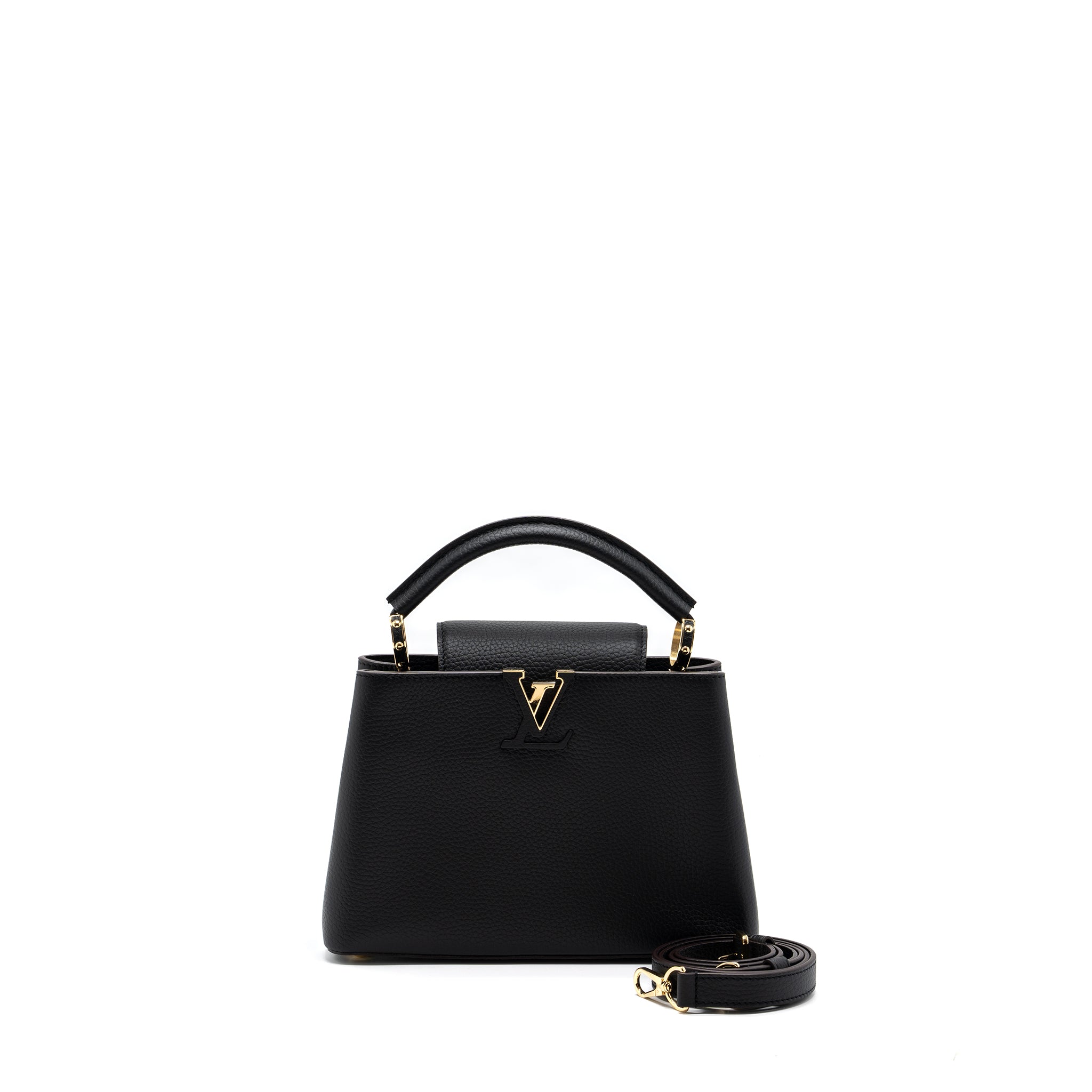 AAA Replica Louis Vuitton LV CAPUCINES BB TAURILLON BLACK GHW(NEW VERSION)