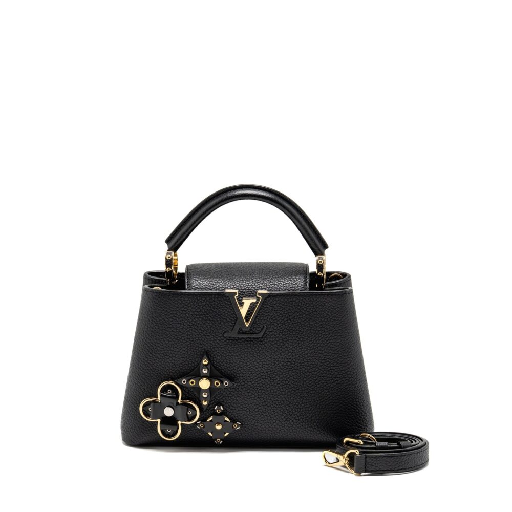 AAA Replica Louis Vuitton LV CAPUCINES BB WITH MONOGRAM FLOWER EMBELLISHMENTS TAURILLON BLACK GHW