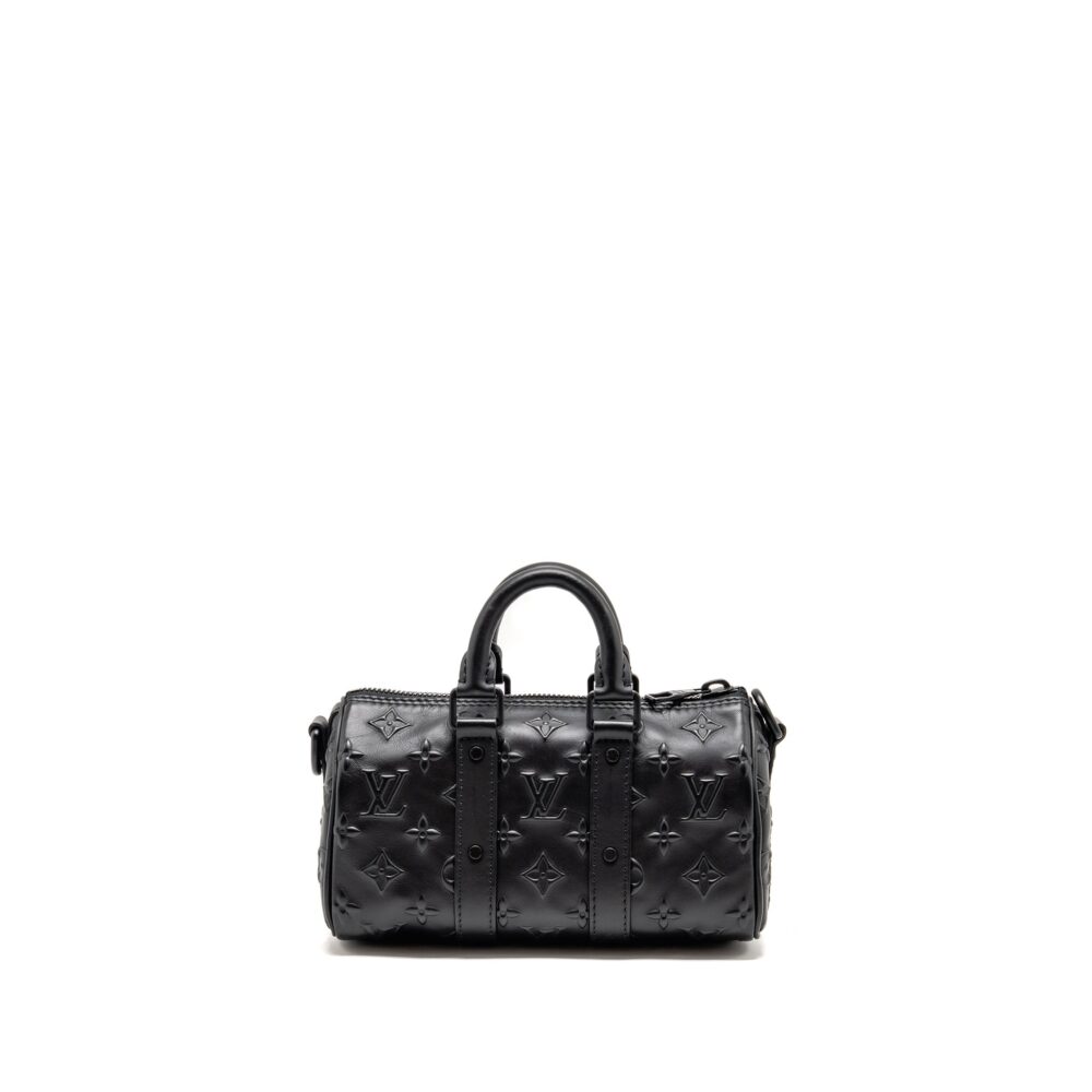 AAA Replica Louis Vuitton LV KEEPALL XS MONOGRAM SEAL COWHIDE LEATHER SO BLACK