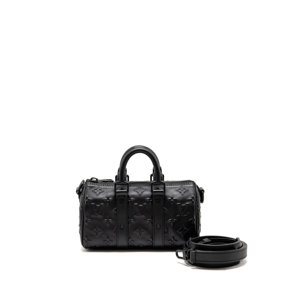 AAA Replica Louis Vuitton LV KEEPALL XS MONOGRAM SEAL COWHIDE LEATHER SO BLACK