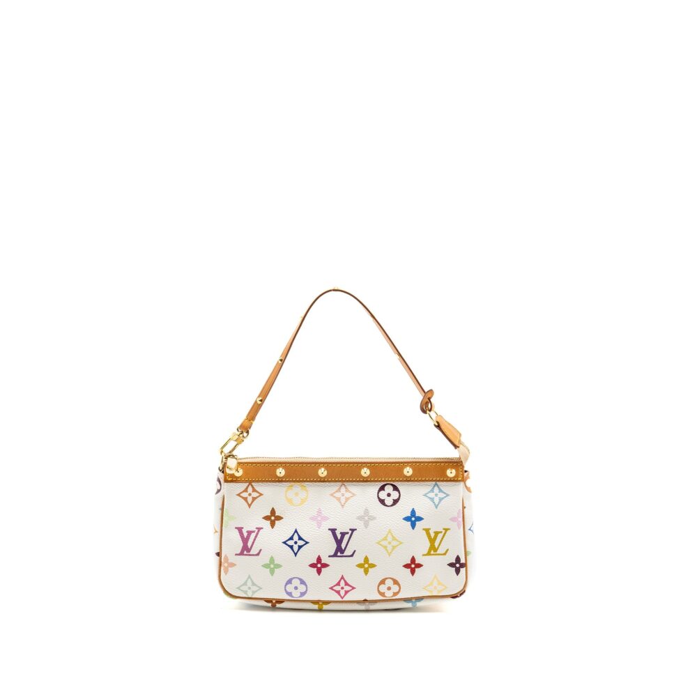 AAA Replica Louis Vuitton LV TAKASHI MURAKAMI POCHETTE ACCESSORIES MONOGRAM WHITE/MULTICOLOUR GHW