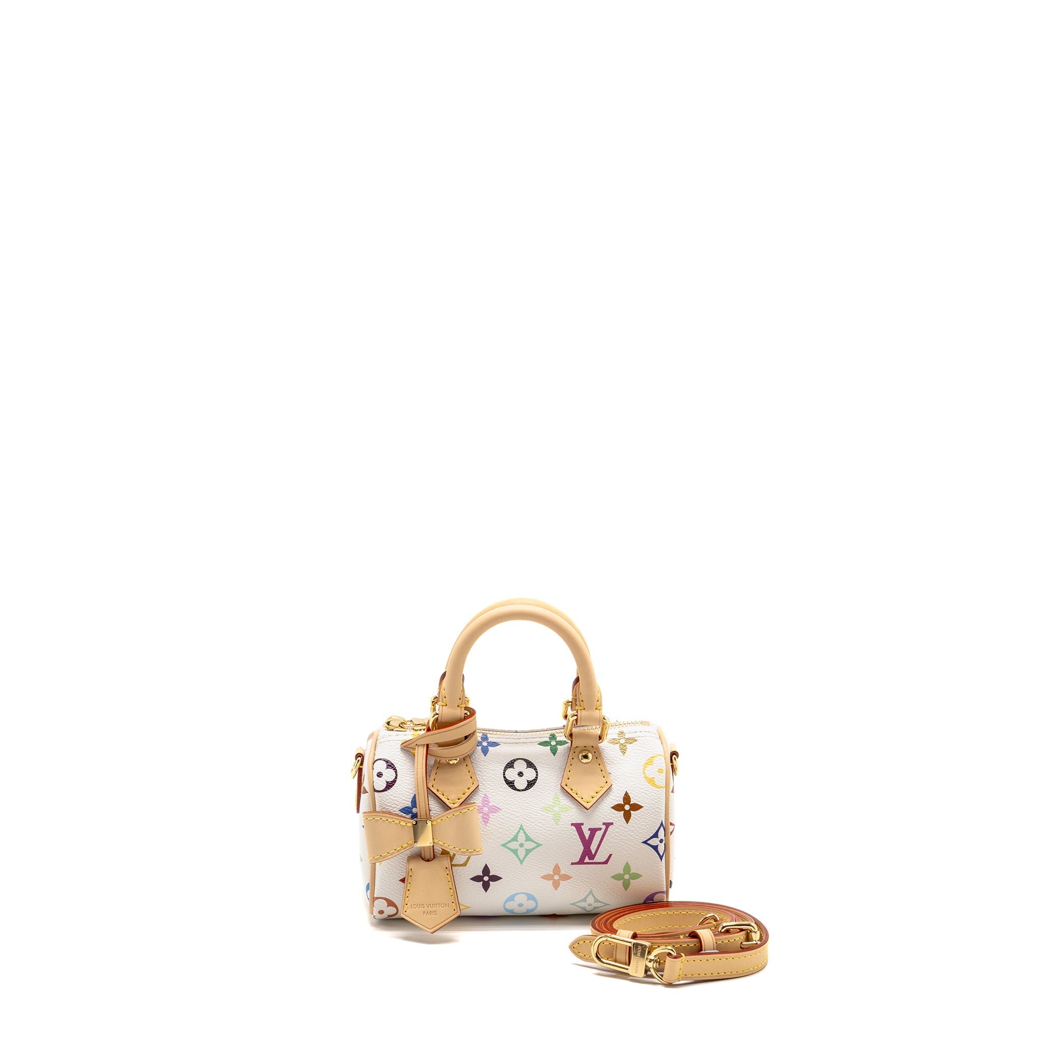 AAA Replica Louis Vuitton LV X TAKASHI MURAKAMI NANO SPEEDY MULTICOLOURED MONOGRAM CANVAS WHITE GHW